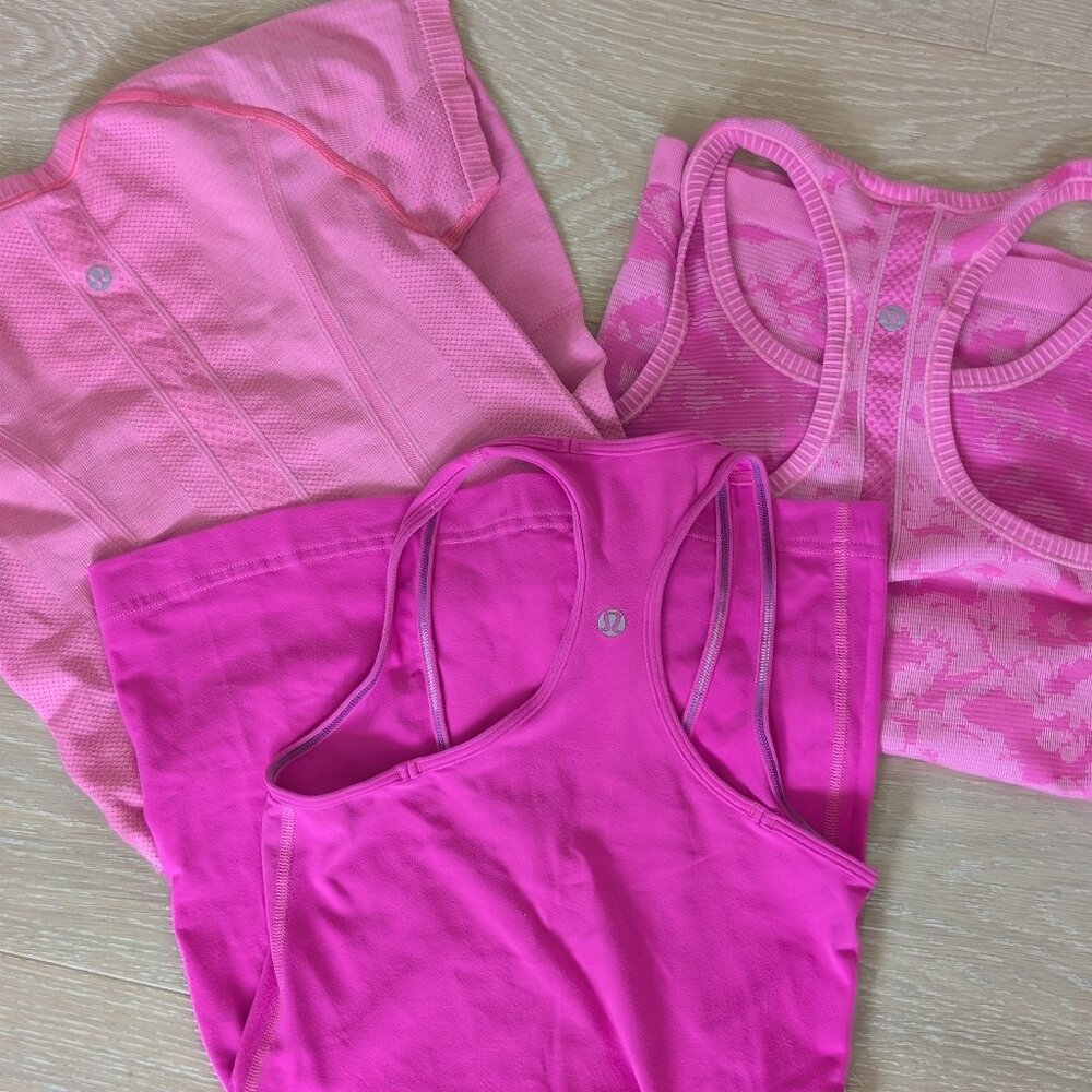 Lululemon Bundle - hot pink tee and tanks Size 2